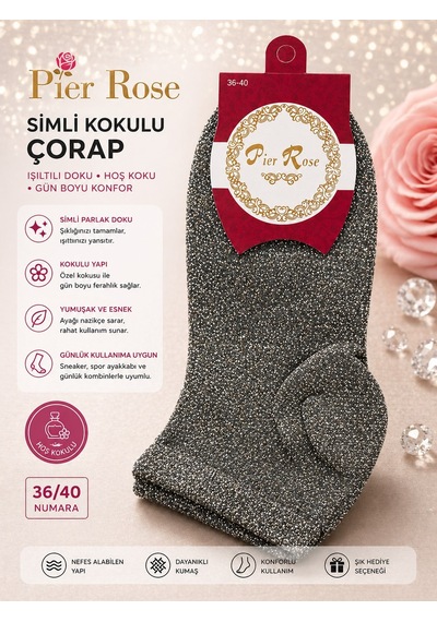 Pier Rose Simli Kadın Çorap Kokulu Parlak Soket Çorap 6 'lı Paket Pudra