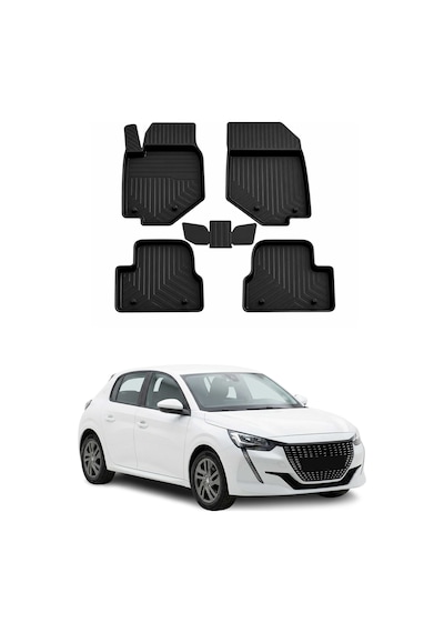 Peugeot 208 -2 2019-2026 Uyumlu 4d Havuzlu Paspas Kauçuk Siyah 5 Parça