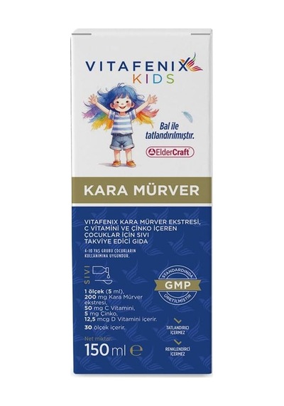 Kara Mürver Ekgerginliki, C Vitamini Ve Çinko İçeren Çocuklar İçin Sıvı Takviye Edici Gıda 150 Ml