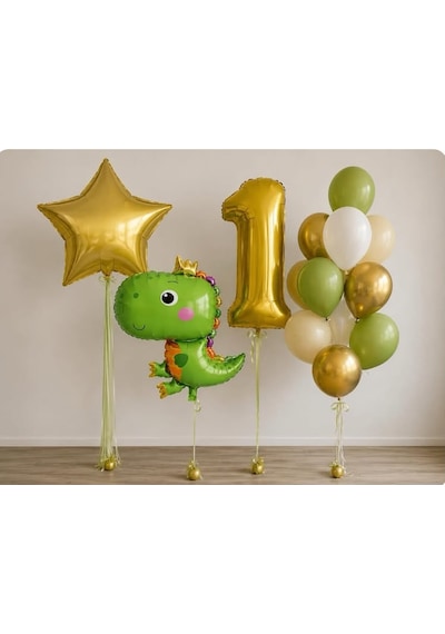 Mini Dinozor Temalı Balon Seti 15 Parça Sarı-yeşil