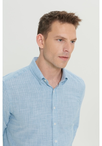 AC&Co / Altınyıldız Classics Erkek Yeşil Slim Fit Dar Kesim Düğmeli Yaka Flamlı Casual Gömlek 4A2022200073YSLXL Yeşil