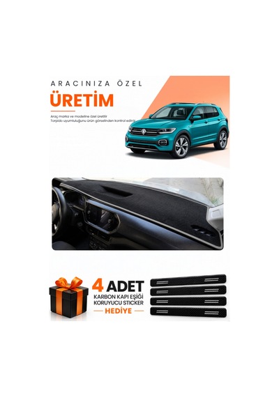 Volkswagen T-cross 2021-2023 Uyumlu Torpido Koruma Örtüsü Oto Kılıfı - Siyah Gri