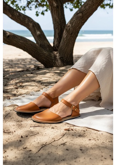 Bodhi Handcraft Kadın Barefoot Hakiki Deri Minimalist Günlük Sandalet El İmalatı Taba