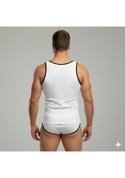 Beyaz Delikli Kumaş Tank Top Slip Takımı Çok Renkli
