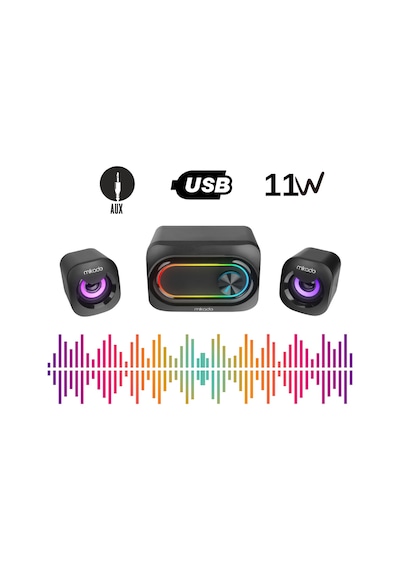 Mikado Md-511 5w+3w 2 Usb Rgb Ledli 2.1 Gaming Speaker Hoparlö