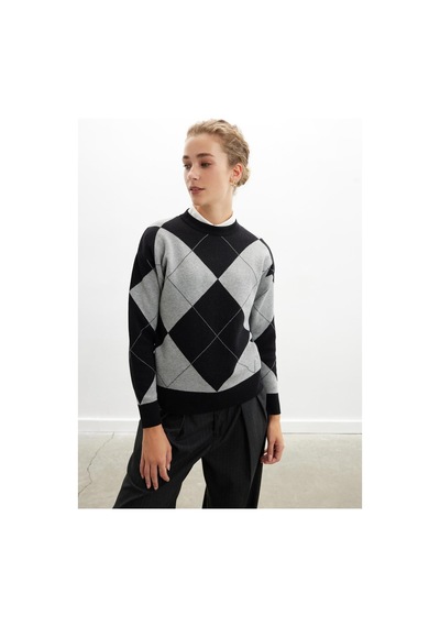 Styleboom X Peraluna Oxford Pullover Bisiklet Yaka Baklava Desen Kadın Triko Kazak - Siyah-siyah Siyah Styleboom X Peraluna Oxford Pullover Bisiklet Yaka Baklava Desen Kadın Triko Kazak - Siyah-siyah Siyah