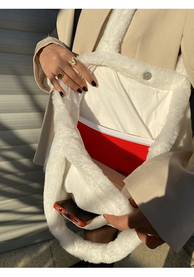 Luluyen Peluş Çanta 2025 Sonbahar Kış Sezonu Yeni Moda Beyaz