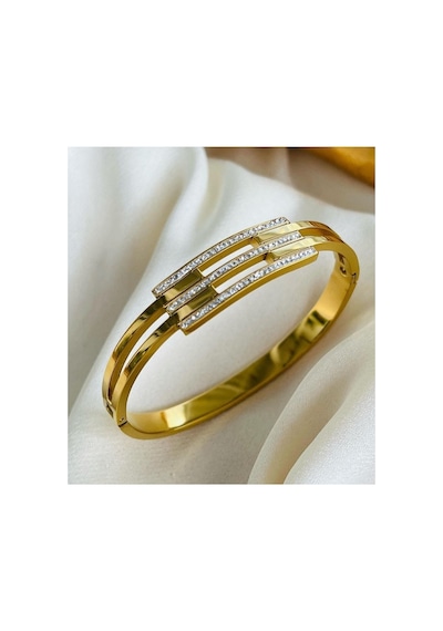 Bileklik Kaburga Model Taşlı Çelik Bileklik Gold