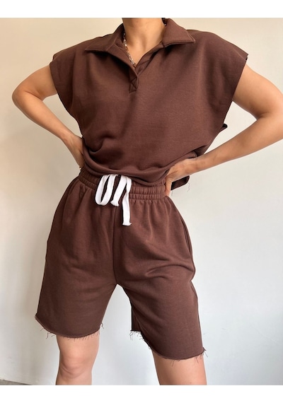 Mai Collection Mai Studios Co. Polo Yaka Kahve Şort Takım Kahve