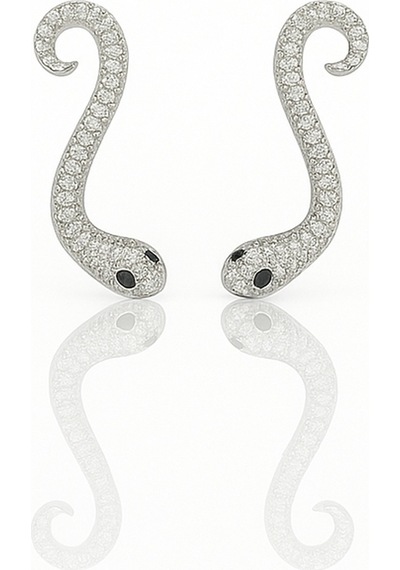 White Gold Plated Luxury Snake Drop Küpe Silver