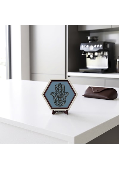 Minimalist Hamsa Tasarımlı Masaüstü Aksesuarı, Çalışma Masalarınıza Zarif Bir Dokunuş Katan Özgün Bir Parça 10x10 Cm, Gök Mavi