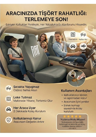 Fiat Multipla İle Uyumlu Koltuk Kılıfı Koruma Seti Ön Arka Uyumlu Gri