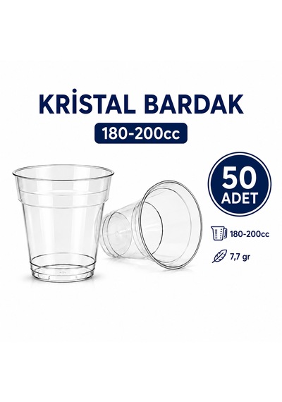Kristal Plastik Bardak 180-200 Cc 50 Adet Şeffaf Sert Tek Kullanımlık Bardak Su Meşrubat Içecek Servis Bardağı