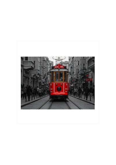 Kırmızı Tramvay Ve Siyah Beyaz İstanbul Hediyelik Ahşap Tablo