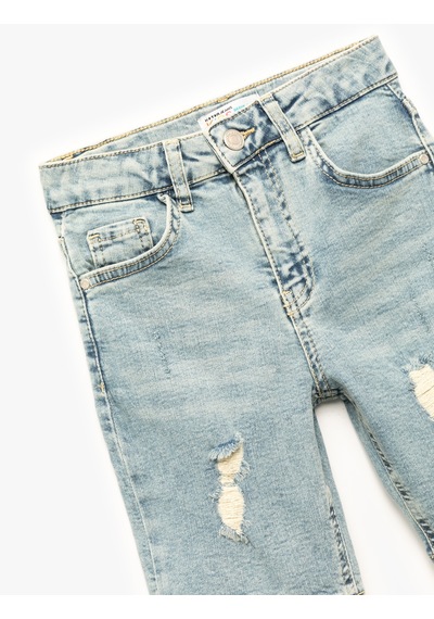 Koton Pamuklu Düğmeli Denim Şort Açık İndigo 5skb40050td Açık İndigo