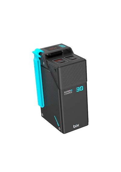 Bix Pb3010w 30000mah 65w Süper Hızlı Şarj Askı Tasarımlı Powerbank 4 Portlu Dijital Göstergeli Type-c Pd Taşınabilir Şarj Cihazı Siyah