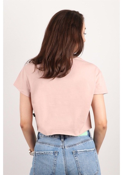 Kadın Kısa Kollu Crop Bluz Pembe