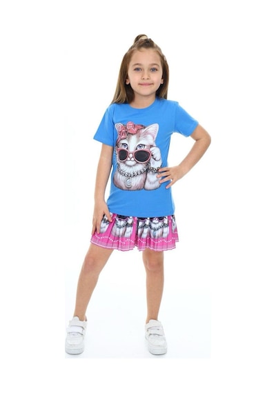 My Kids Wear Sevimli Kedi Etek Tişört Kahverengi - Leopar