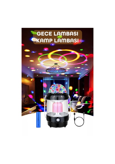 Şarjlı Rgb Projeksiyon Gökyüzü Gece Lambası Kamp Feneri Işıldak Powerbank Özellikli Pilli M001 Renkli