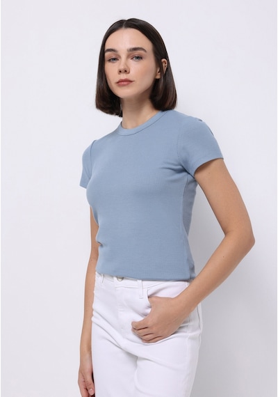 Colin's Colins Slim Fit Yuvarlak Yaka Düz Kadın Mavi Kısa Kol Tişört Cl1075453 Q1.v1 Blm