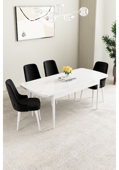Clara Beyaz 80x132 Açılabilir Mdf Masa Yemek Odası Takımı,mutfak Takımı 4 Adet Sandalye Siyah Clara Beyaz 80x132 Açılabilir Mdf Masa Yemek Odası Takımı,mutfak Takımı 4 Adet Sandalye Siyah