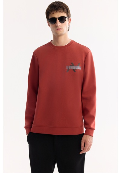 Avva Erkek Kiremit Bisiklet Yaka Pamuklu Bi-stretch Baskılı Regular Fit Sweatshirt A52y1260