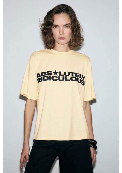 Grımelange Tambeza Kadın %100 Pamuk Yumuşak Kumaşlı Baskı Detaylı Sarı T-shirt Sarı