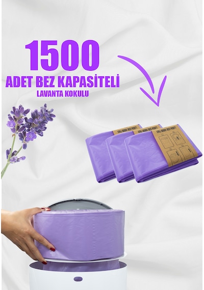 Korbell 16l Çöp Kutuları İle Uyumlu - 3 Paket 1500 Adet Bebek Bezi Kapasiteli Lavanta Kokulu Yerli Çöp Poşeti