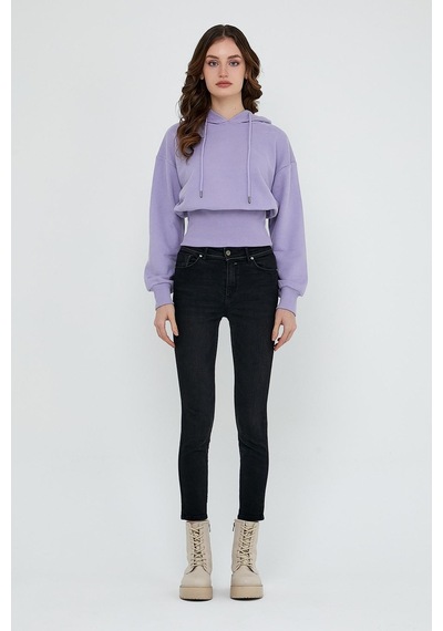 Kadın Karbon Fırçalı 3 İplik Oversize Sweatshirt Lila