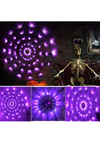 Cadılar Bayramı Glow Örümcek Web Işıkları - Yard, Veranda Ve Bahçe İçin Su Geçirmez Açık Dekoru