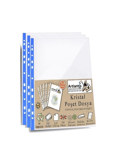 Poşet Dosya A4 Kristal 50 Adet Kalın Poşet Dosya Föy Mavi Şeritli 100 Mikron Şeffaf Belge Arşiv 0.75 LT - 2.5 LT - 12 KG
