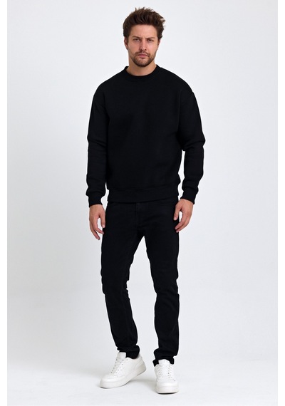 Tarz Cool Erkek Yumuşacık Kumaşlı Regular Fit Yuvarlak Yakalı Sweatshirt Siyah