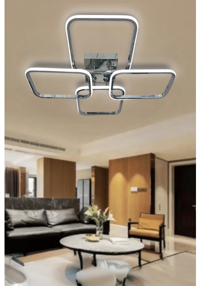 4'lü Kare Plafonyer Led Avize - - Kumandasız / Krom Krom