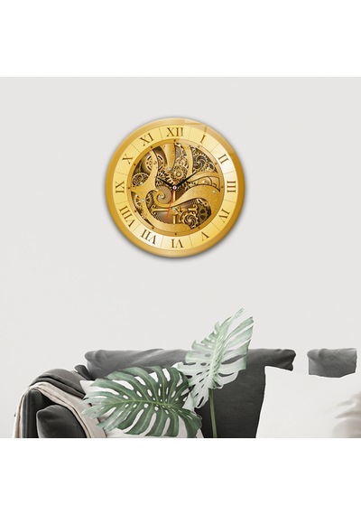 Decorita Cam Saat | Gold Gear | Çap40cm Altın