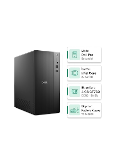 Dell Pro Essential BTO005B-QVT1260-U-016 Core i5-14500 32 GB 512 GB SSD 4 GB Gt730 W11P Masaüstü Bilgisayar