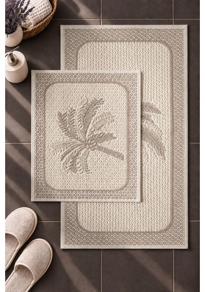 Sakura Sk012a Doğal Pamuk 2'li Banyo Paspas Seti 60x100 60x50cm Kaymaz Taban Makinada Yıkanabilir Krem-bej