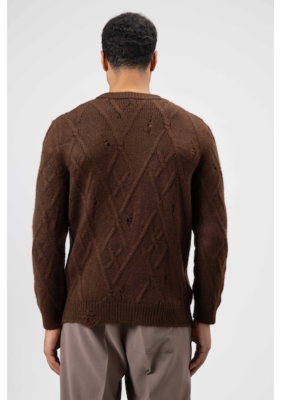 Vamos Oversize Desenli Triko Kazak Kahve