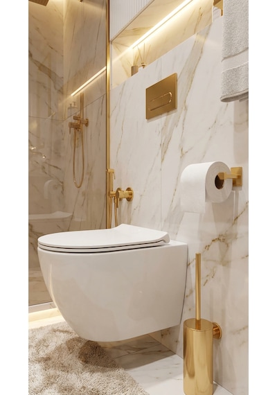 Premium Gold Alüminyum Banyo Ve Tuvalet Kağıtlığı Yapışkanlı Altın