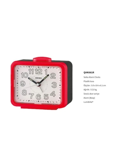 Seiko Qhk061r Sessiz Saniyeli Aydınlatmalı Bell Sesli Alarmlı Masa Saati Çok Renkli