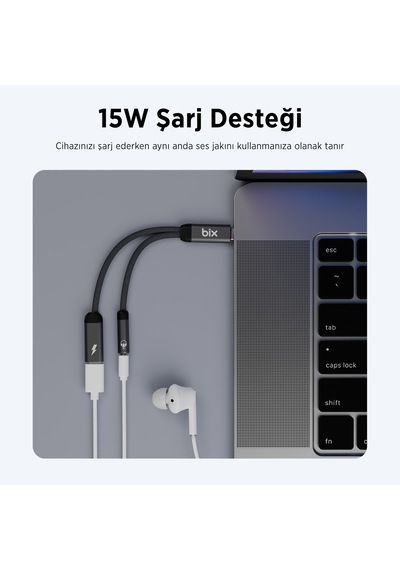 Bix Adp-12 Type-c Den 3.5 Mm Kulaklık Ve Şarj Kablo Dönüştürücüsü