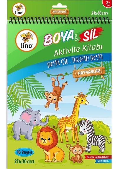 Lino Boya Sil Aktivite Boyama Kitabı Hayvanlar A4 Ebat Silinebilir