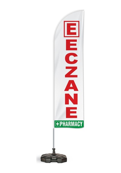 Eczane Yönlendirme Tanıtım ve Reklam Yelken Bayragı Beyaz pharmacy