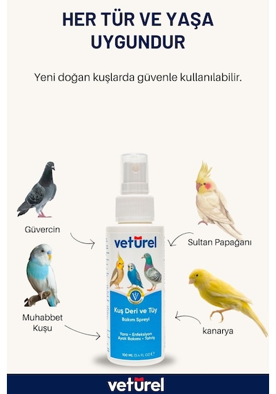 Muhabbet Kuşu Güvercin Sultan Papağanı Deri Tüy Bakım Spreyi Alkolsüz Zararsız Veteriner