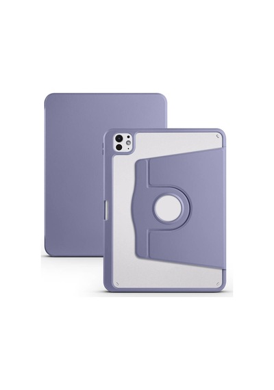 İpad Pro 11 2024 M4 A2836-a2837-a3006 Uyumlu Kalem Bölmeli Dönebilen Standlı Termik Tablet Kılıfı - Lavendery Gray - T32861