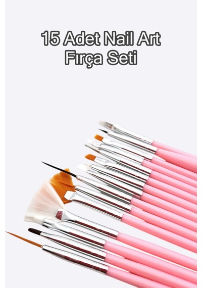 15 Adet Nail Art Dizayn Ve Jel Fırça Seti Tırnak Süsleme Fırça Seti Pembe