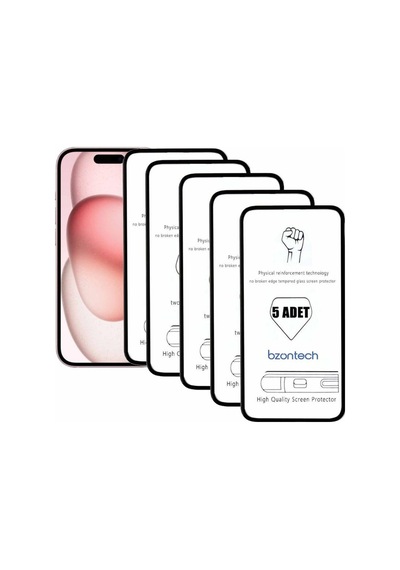 Pp Apple iPhone 15 Uyumlu İle Ekran Koruyucu Tam Kaplayan 5li Set