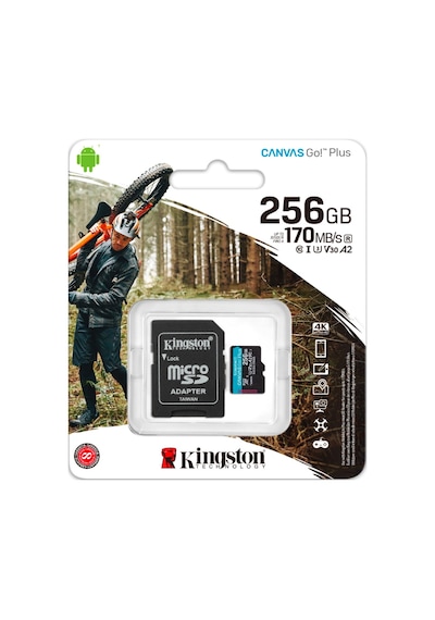 Kingston Canvas Go Plus SDCG3/256GB 256 GB MicroSDXC Class 10 UHS-I U3 V30 Hafıza Kartı + Adaptör