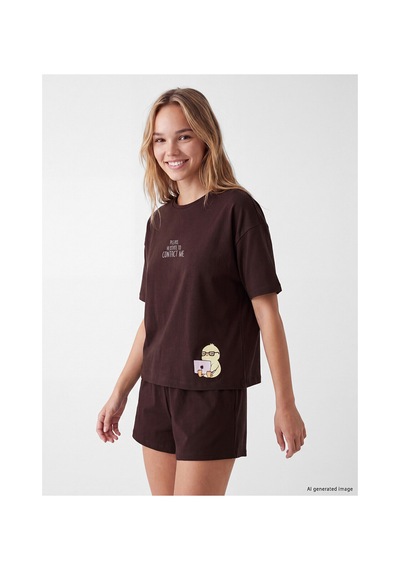 LC Waikiki Alıta Cıty Farkıyla Lcw Young Kahverengi Penye Nakışlı Kısa Kollu Kadın Şortlu Pijama Takımı Kahverengi - 929695175 Kahverengi LC Waikiki Alıta Cıty Farkıyla Lcw Young Kahverengi Penye Nakışlı Kısa Kollu Kadın Şortlu Pijama Takımı Kahverengi - 929695175 Kahverengi