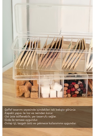 2'li 5 Bölmeli Şeffaf Saklama Kutusu - Mutfak Banyo Organizer Düzenleyici Çok Amaçlı Kutu Şeffaf