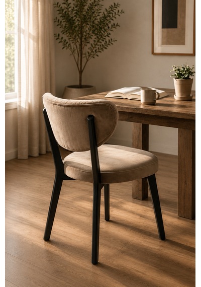 Teknor 4 Adet Elma Sandalye Modern Kadife Kapitone Sırtlı Mutfak Yemek Odası Balkon Kafe Sandalyesi 85 Cm Cappuccino